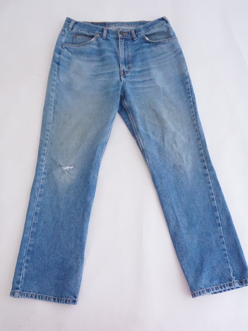Levi's Light Blue Distressed Orange Tab 505 Regular Fit Relaxed Leg Jeans 36x32